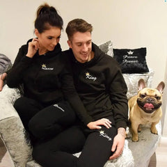 Hnewly Autumn Matching Couple Casual Tracksuits Women Men King Queen Print Hooded Hoodies And Pants