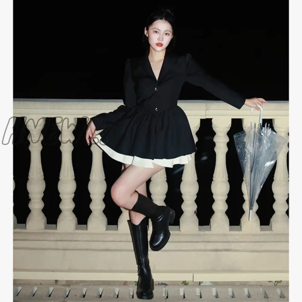 Hnewly Autumn New Arrival Women’s Dresses Long Sleeve High Waist V-Neck Slimming Female French