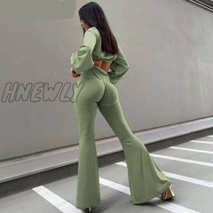 Hnewly Autumn Solid Slim Flare Pants Women High Wasit Elegant Fashion Casual All - Match Body -