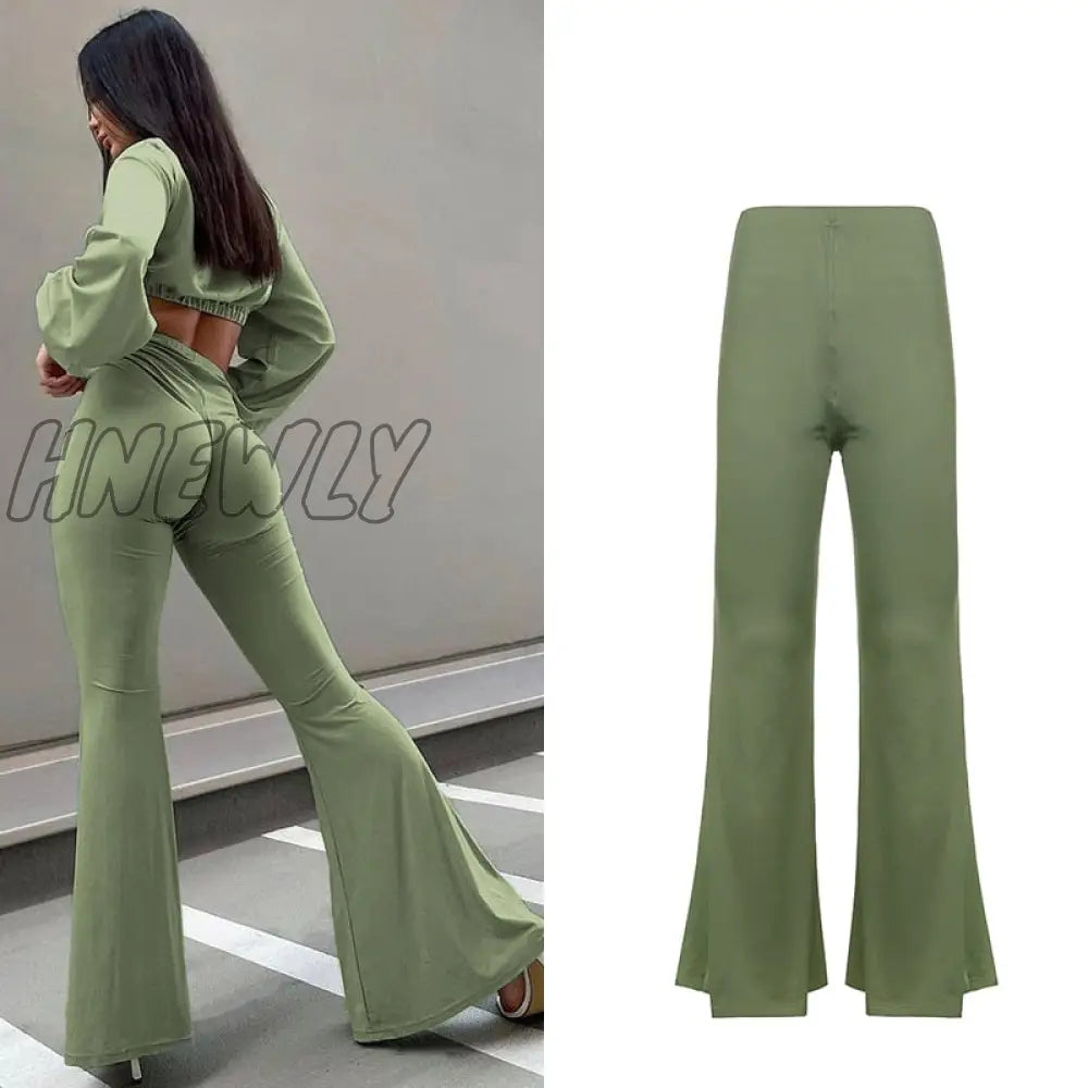 Hnewly Autumn Solid Slim Flare Pants Women High Wasit Elegant Fashion Casual All - Match Body -