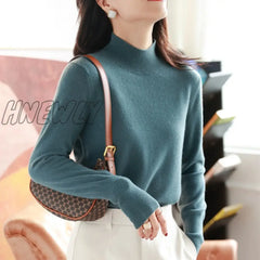 Hnewly Autumn Winter Chic Bottom Sweaters Women Fashion Turtleneck Pullover Slim Long Sleeve