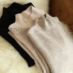 Hnewly Autumn Winter Chic Bottom Sweaters Women Fashion Turtleneck Pullover Slim Long Sleeve