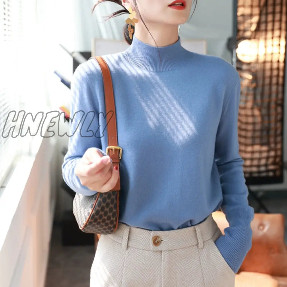 Hnewly Autumn Winter Chic Bottom Sweaters Women Fashion Turtleneck Pullover Slim Long Sleeve