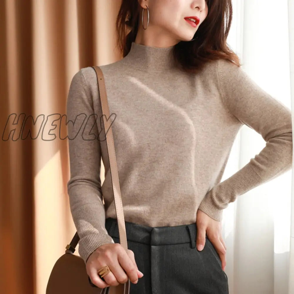 Hnewly Autumn Winter Chic Bottom Sweaters Women Fashion Turtleneck Pullover Slim Long Sleeve