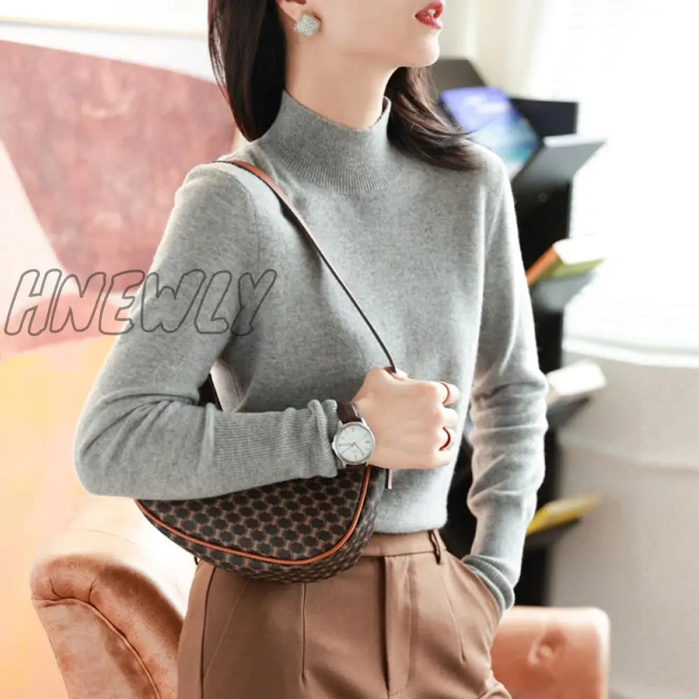 Hnewly Autumn Winter Chic Bottom Sweaters Women Fashion Turtleneck Pullover Slim Long Sleeve