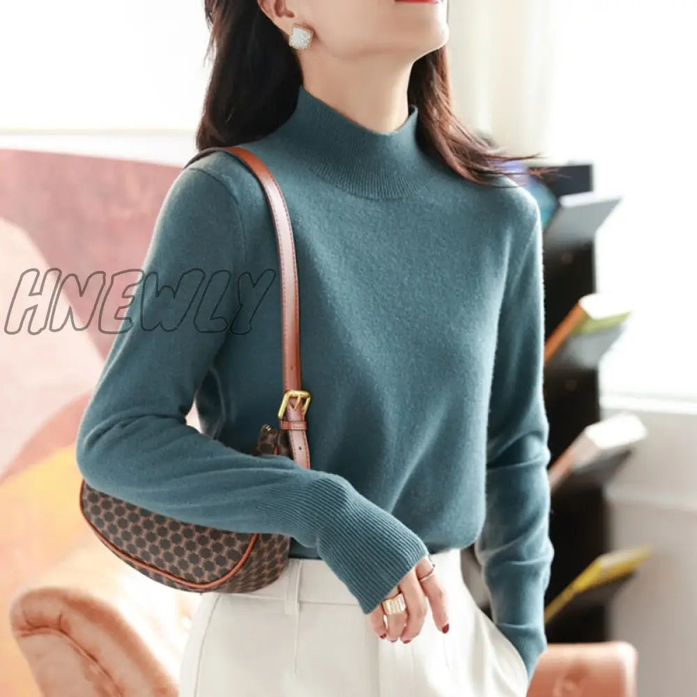 Hnewly Autumn Winter Chic Bottom Sweaters Women Fashion Turtleneck Pullover Slim Long Sleeve