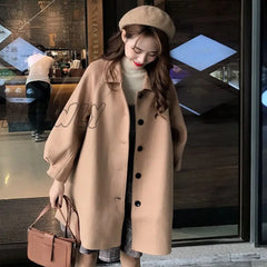 Hnewly Autumn Winter Classic Women Overcoats Casual Lapel Single - Breasted Loose Wool Coats