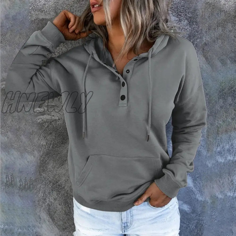 Hnewly Autumn Winter Fashion Women Clothes Long Sleeve Solid Color Oversized Hooded Sweatshirt