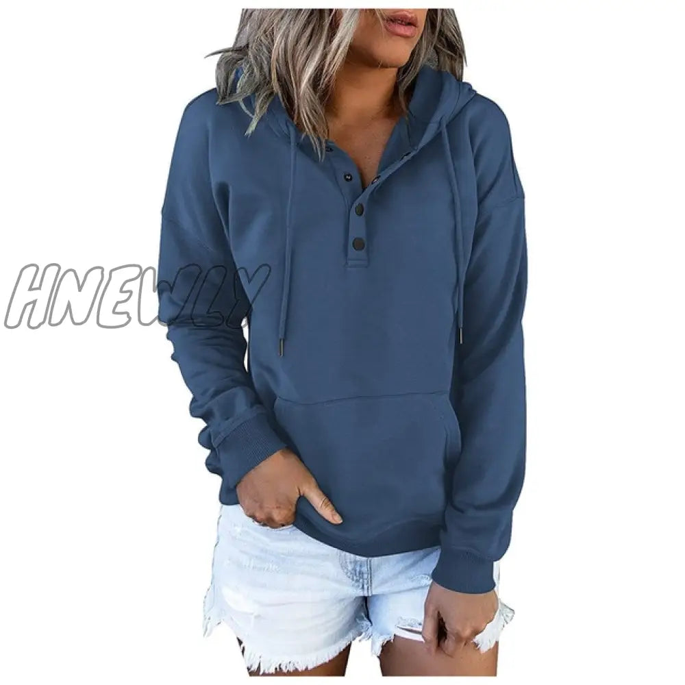 Hnewly Autumn Winter Fashion Women Clothes Long Sleeve Solid Color Oversized Hooded Sweatshirt