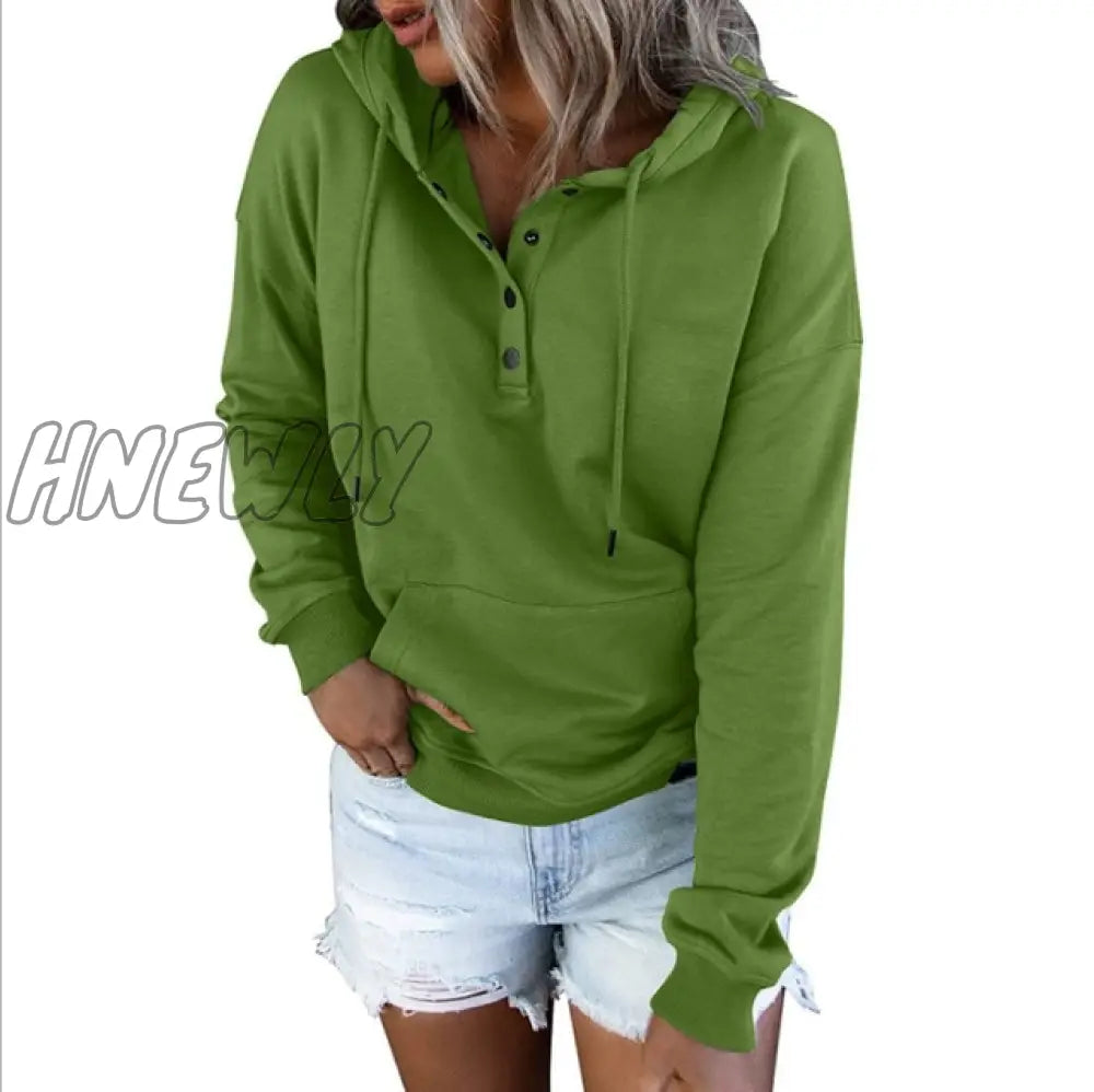 Hnewly Autumn Winter Fashion Women Clothes Long Sleeve Solid Color Oversized Hooded Sweatshirt