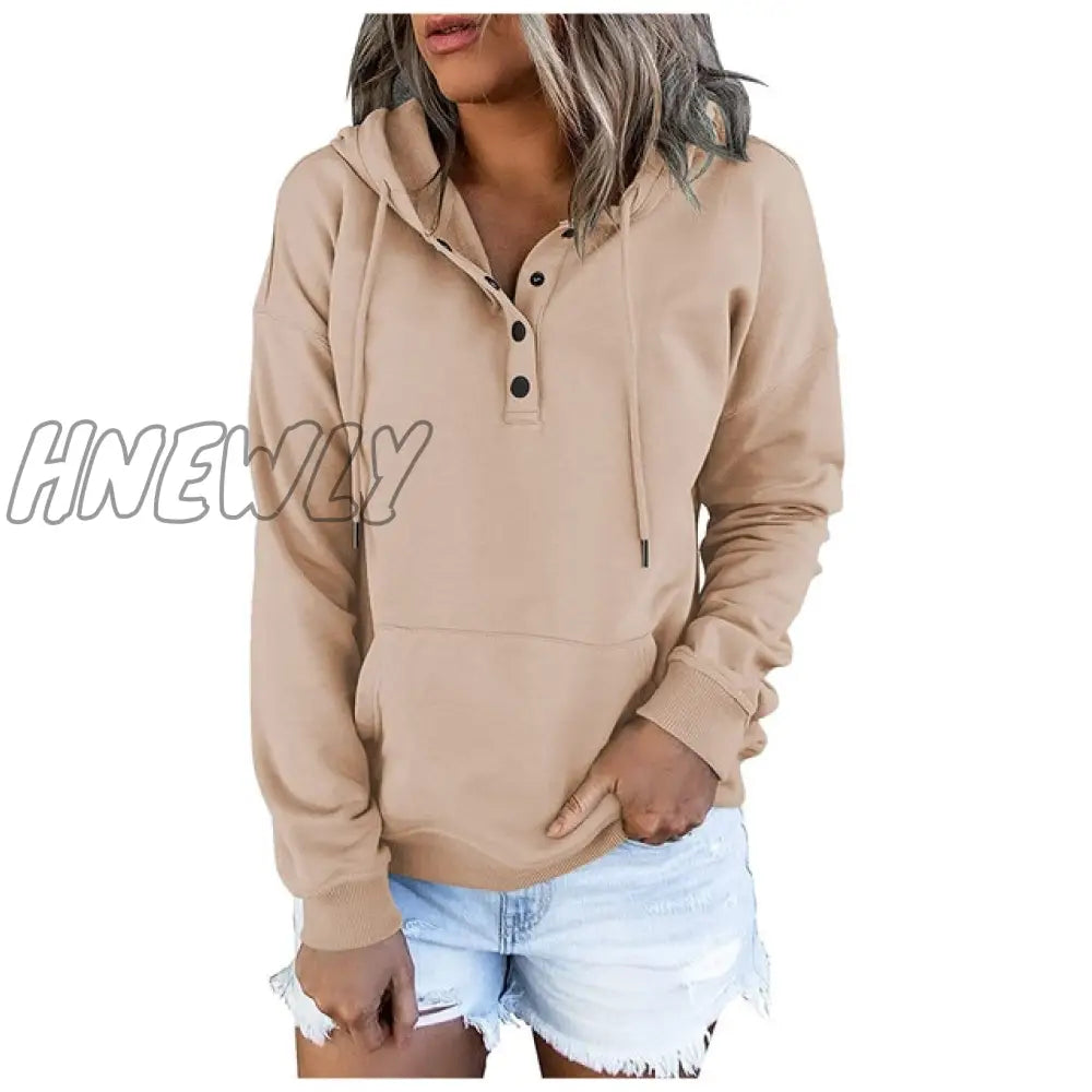 Hnewly Autumn Winter Fashion Women Clothes Long Sleeve Solid Color Oversized Hooded Sweatshirt