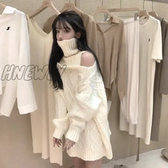 Hnewly Autumn Winter Korean Style Women Turtleneck Knitted Sweaters Fashion Wild Knitwear Outwear