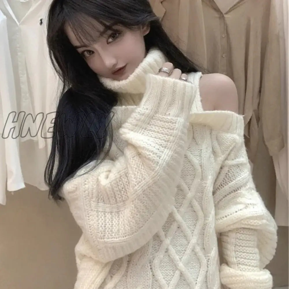 Hnewly Autumn Winter Korean Style Women Turtleneck Knitted Sweaters Fashion Wild Knitwear Outwear