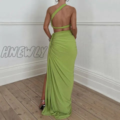 Hnewly Autumn Winter One Shoulder Backless Crop Top Tanks And Long Split Skirt Two Piece Matching