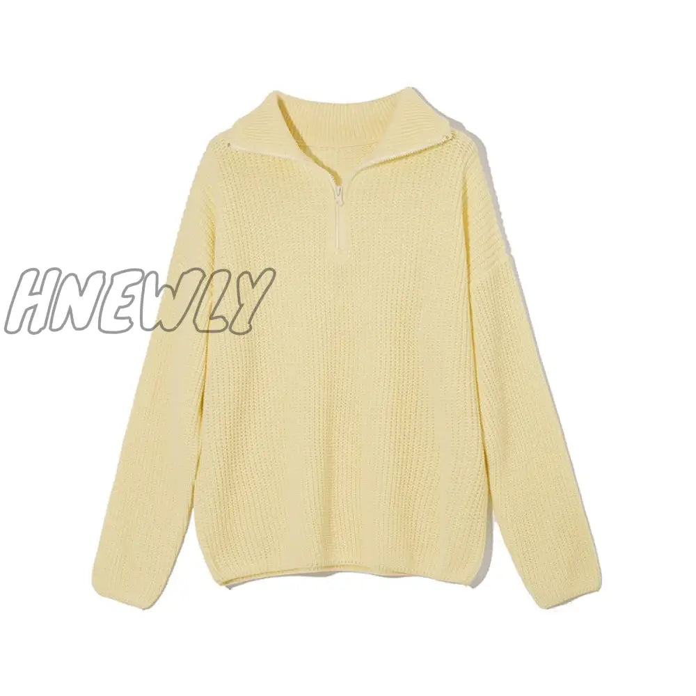 Hnewly Autumn Winter Thickening Knitted Sweater Women Casual Zipper Polo Collar Loose Pullovers