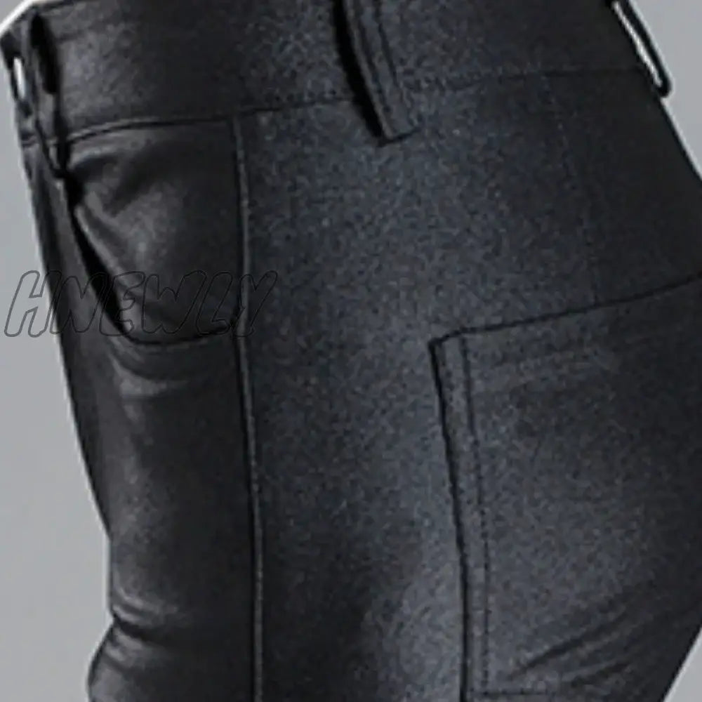 Hnewly Autumn Winter Warm Women’s Pants Female Pu Leather Velvet Trousers Elastic Pencil Skinny