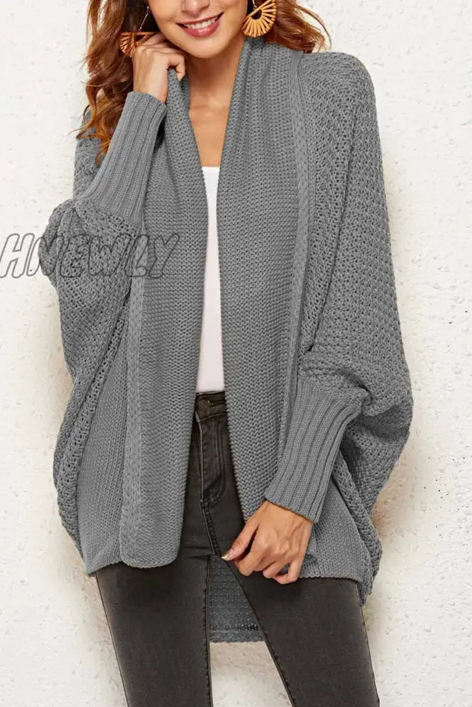 Hnewly - Batwing Sleeve Sweater Cardigan (4 Colors) One Size / Gray Tops