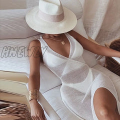 Hnewly Beach Fishing Net Transparent Solid Dress Sarong Wrap Sexy Bikini Cover-Ups Long Tunic