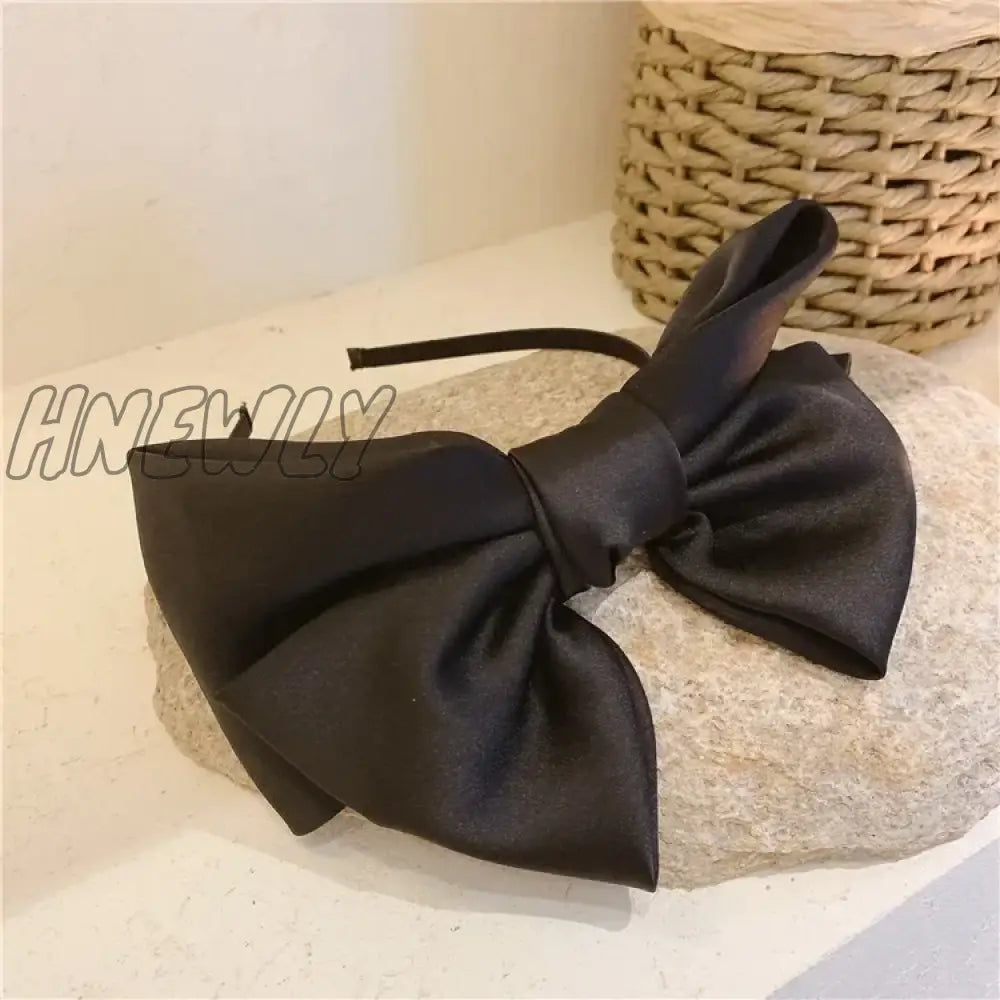 Hnewly Beautiful Black New Big Bow Bezel Headwear Women Headband Girls Vintage Hair Bands Wide