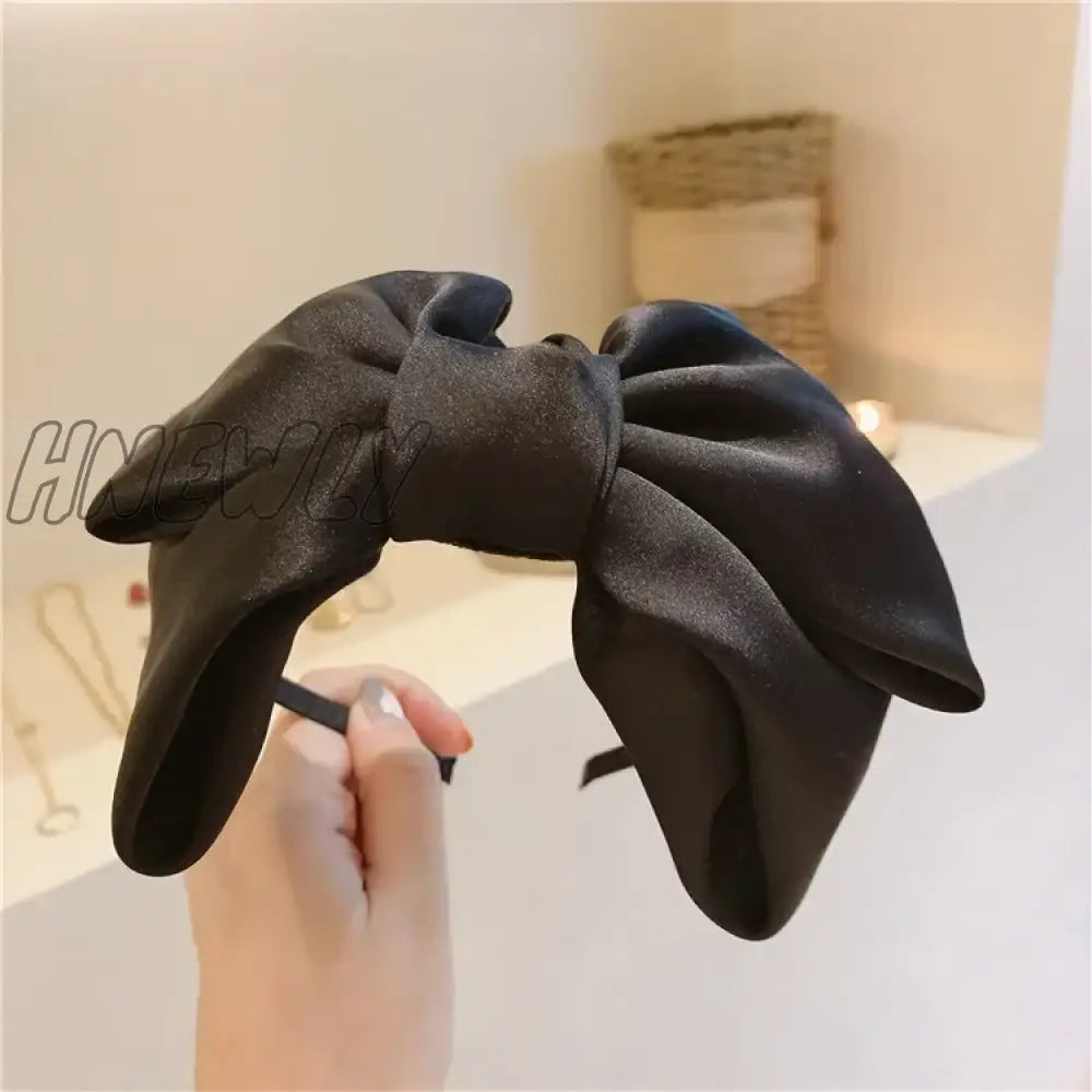 Hnewly Beautiful Black New Big Bow Bezel Headwear Women Headband Girls Vintage Hair Bands Wide