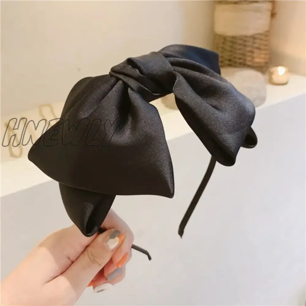 Hnewly Beautiful Black New Big Bow Bezel Headwear Women Headband Girls Vintage Hair Bands Wide