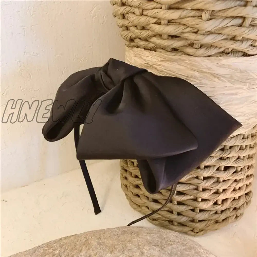 Hnewly Beautiful Black New Big Bow Bezel Headwear Women Headband Girls Vintage Hair Bands Wide