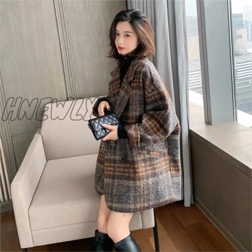 Hnewly Bella Philosophy Winter Korean Overcoat Women Vintage Woolen Loose Coats Female Double