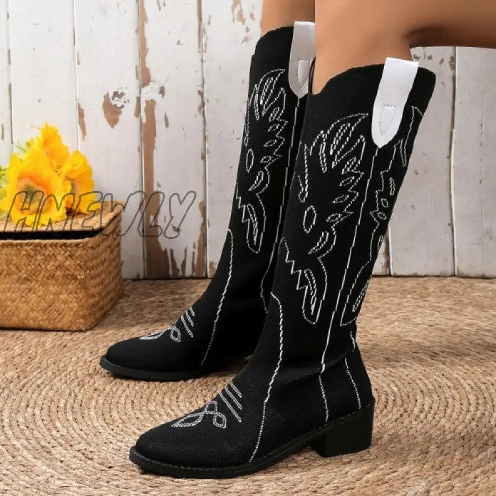 Hnewly - Black Casual Embroidered Patchwork Pointed Comfortable Out Door Shoes Shoes Boots