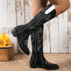 Hnewly - Black Casual Embroidered Patchwork Pointed Comfortable Out Door Shoes Shoes Boots