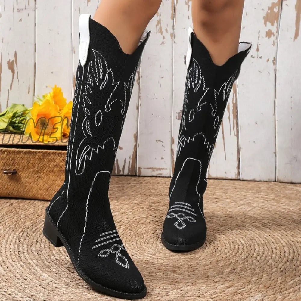 Hnewly - Black Casual Embroidered Patchwork Pointed Comfortable Out Door Shoes / Us6Eu36 Shoes Boots