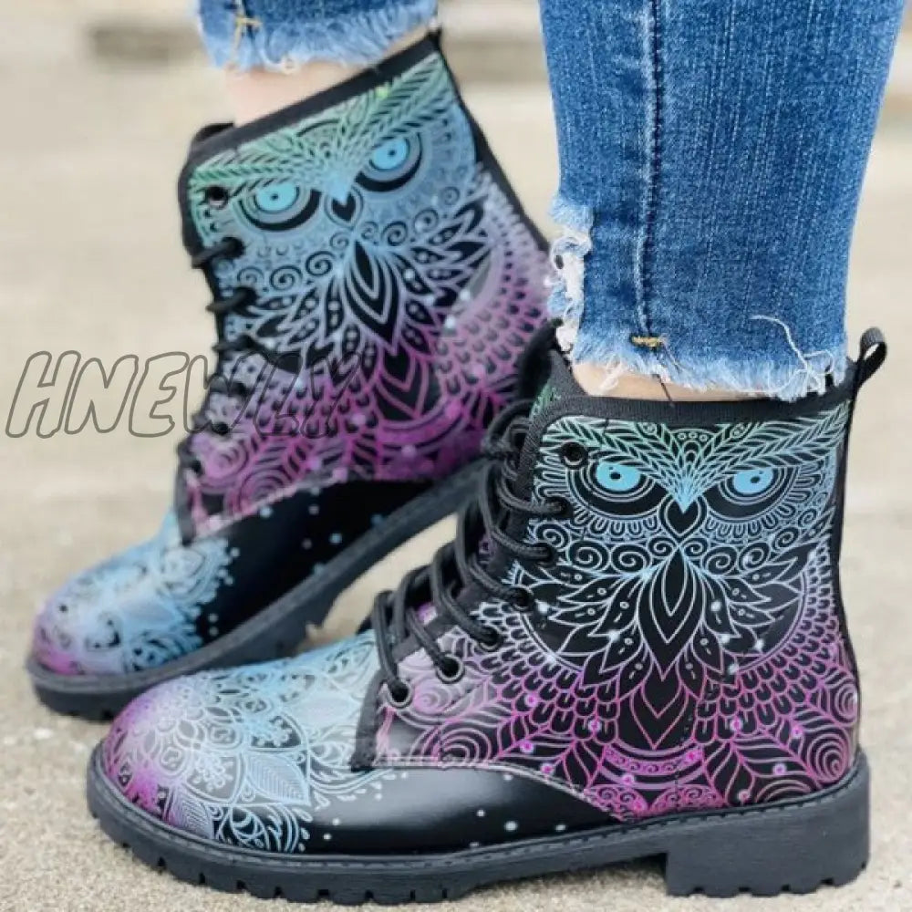 Hnewly - Black Casual Patchwork Frenulum Printing Round Comfortable Out Door Shoes Shoes Boots