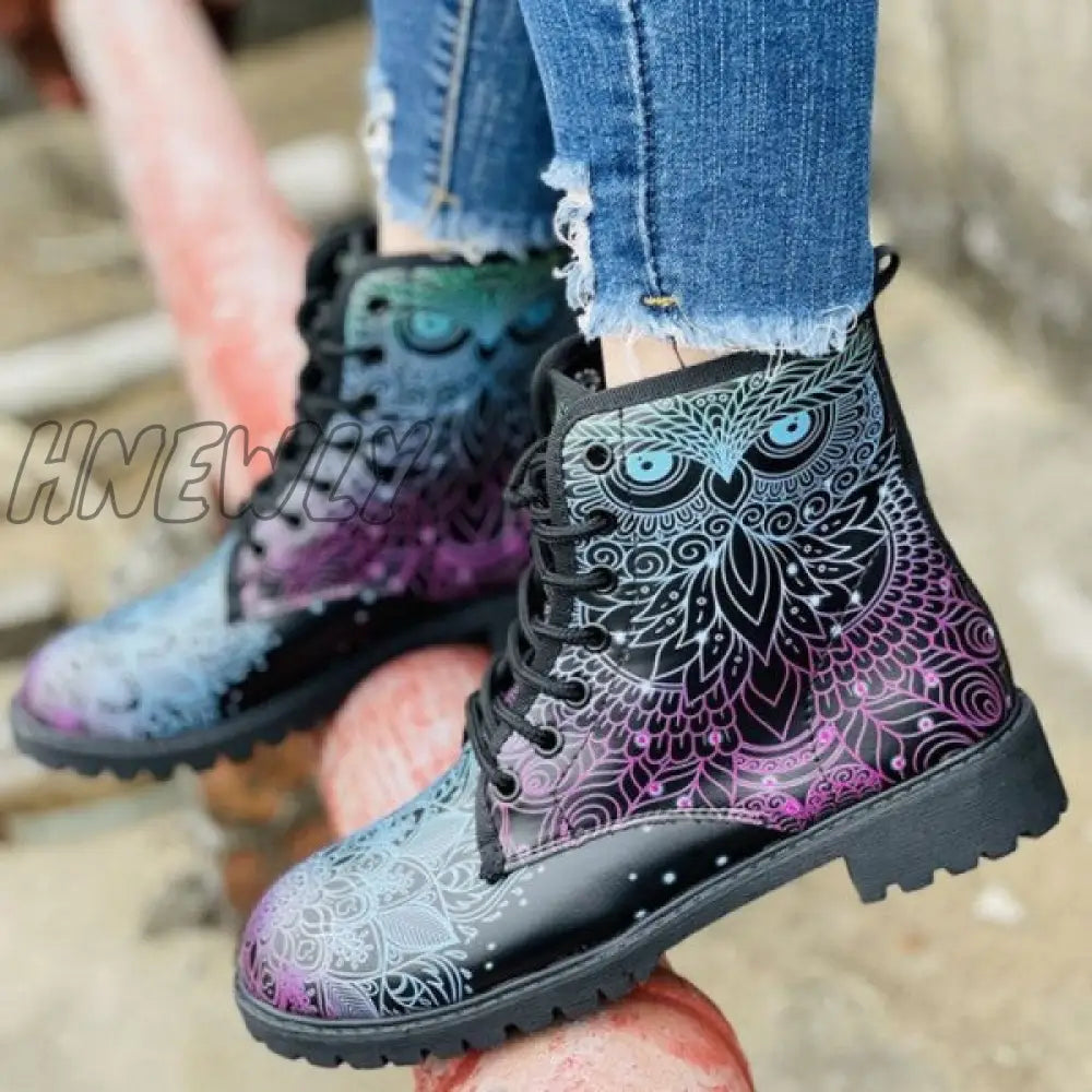 Hnewly - Black Casual Patchwork Frenulum Printing Round Comfortable Out Door Shoes Shoes Boots