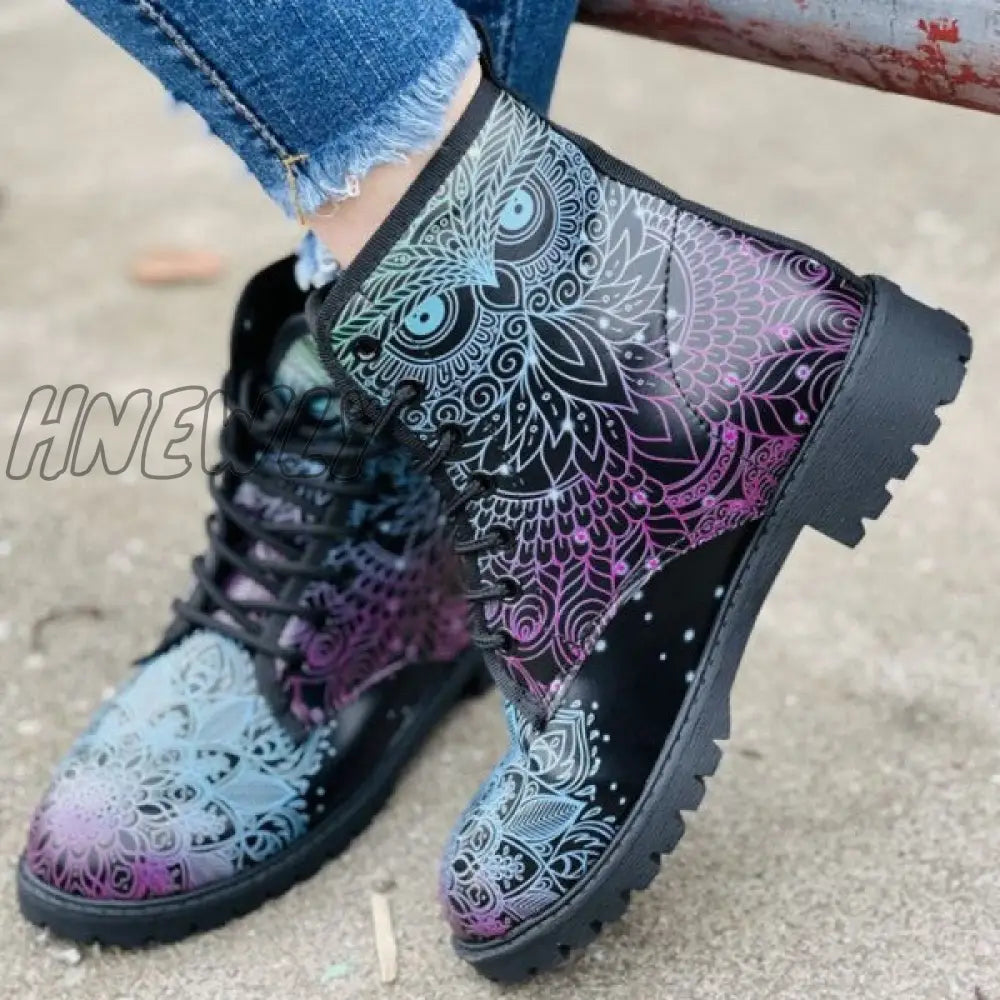 Hnewly - Black Casual Patchwork Frenulum Printing Round Comfortable Out Door Shoes Shoes Boots