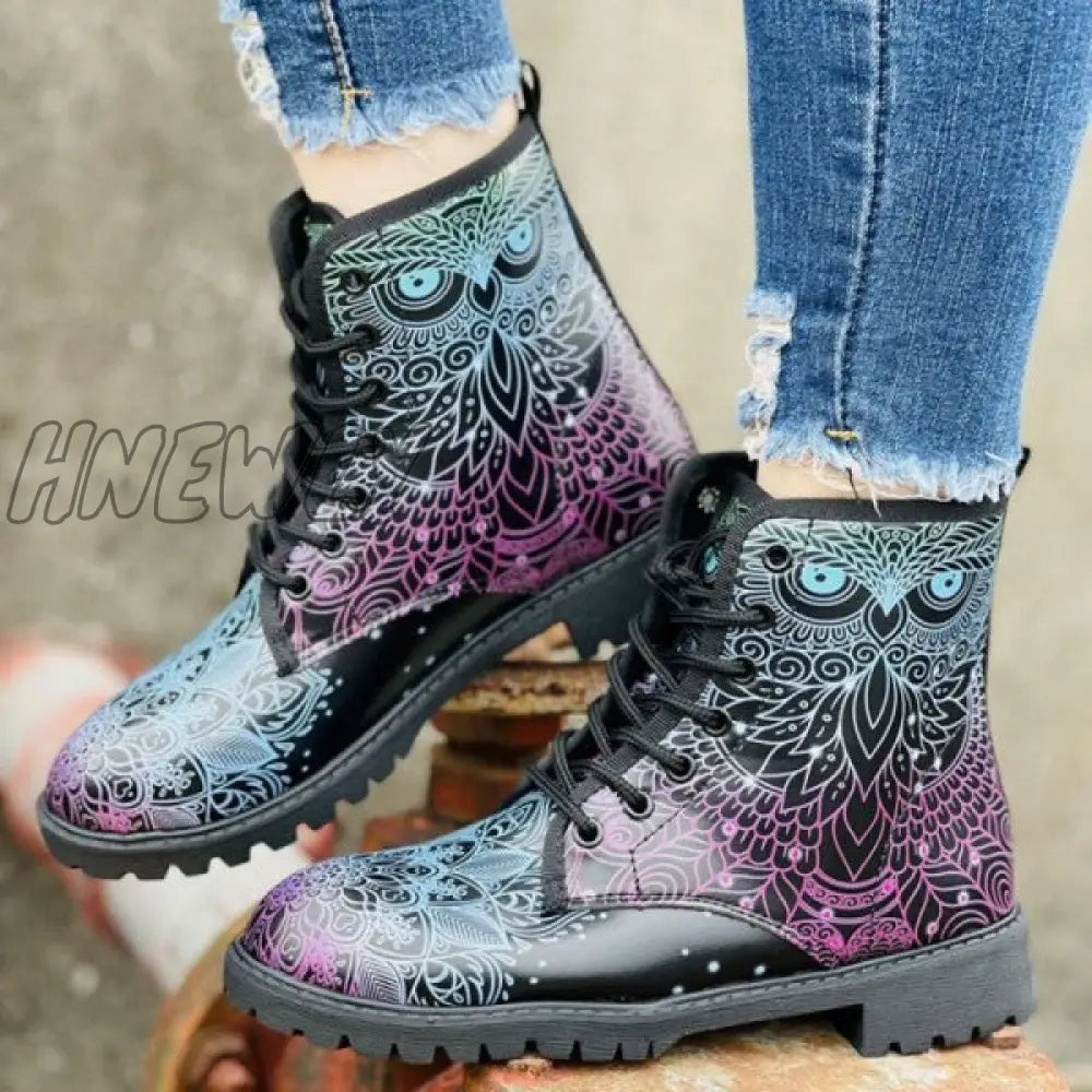 Hnewly - Black Casual Patchwork Frenulum Printing Round Comfortable Out Door Shoes Shoes Boots