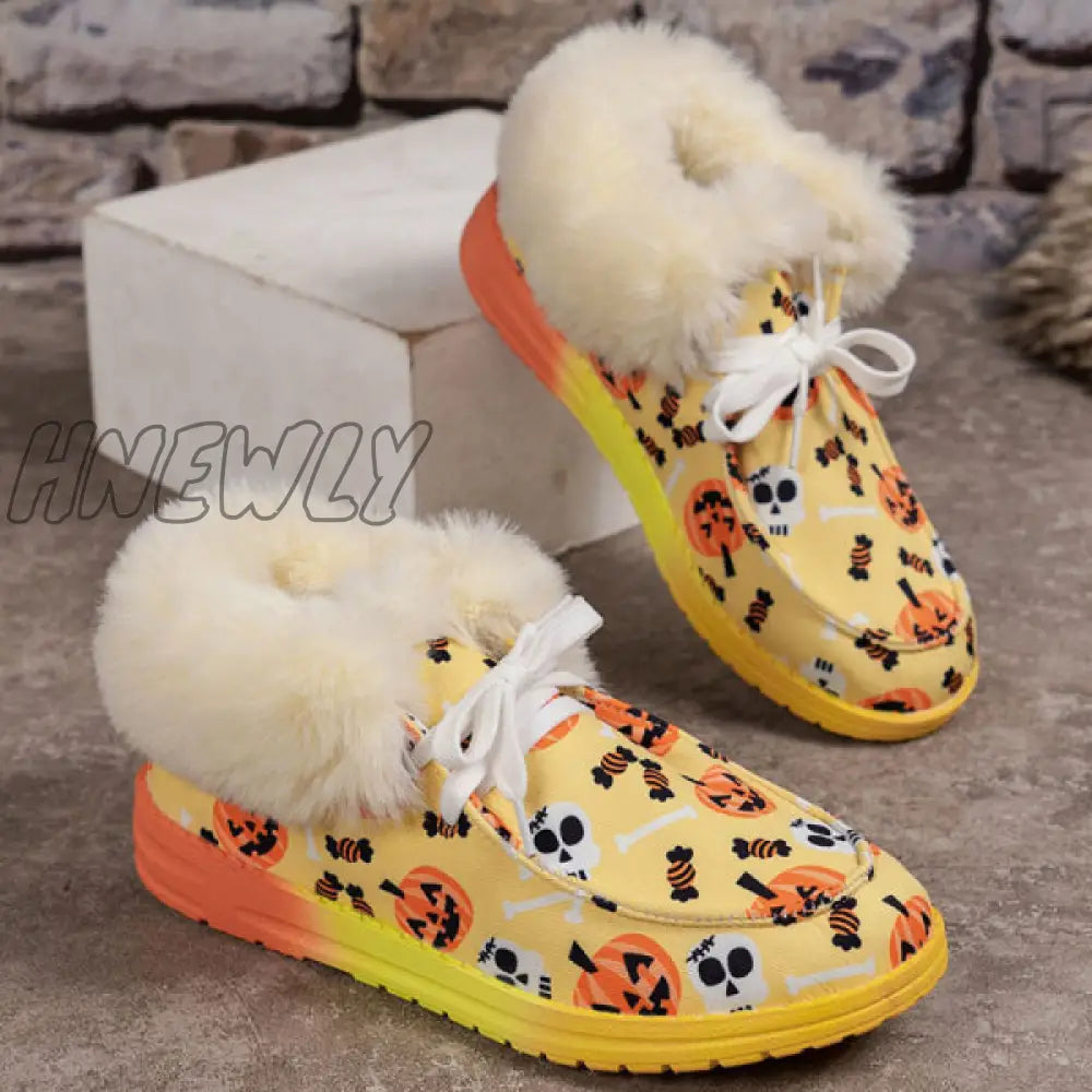 Hnewly - Black Casual Patchwork Frenulum Printing Round Keep Warm Comfortable Out Door Shoes Shoes