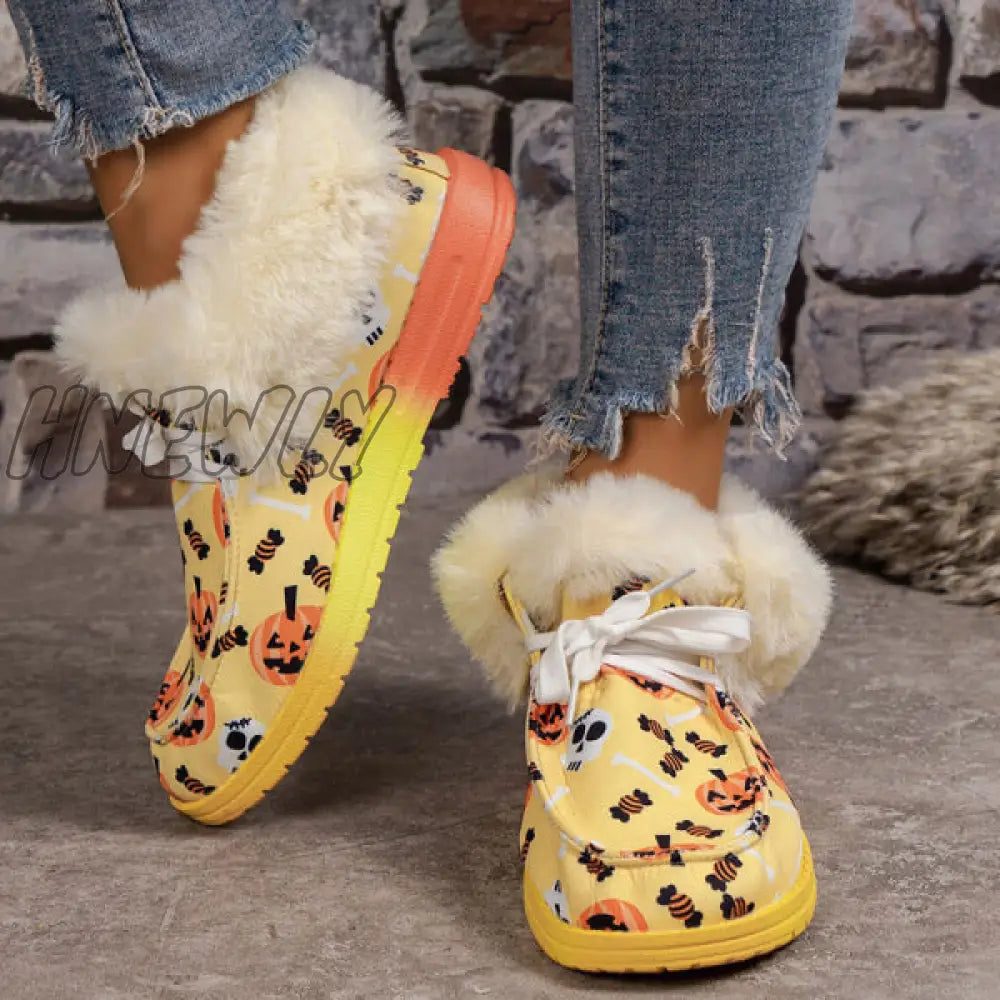 Hnewly - Black Casual Patchwork Frenulum Printing Round Keep Warm Comfortable Out Door Shoes Shoes