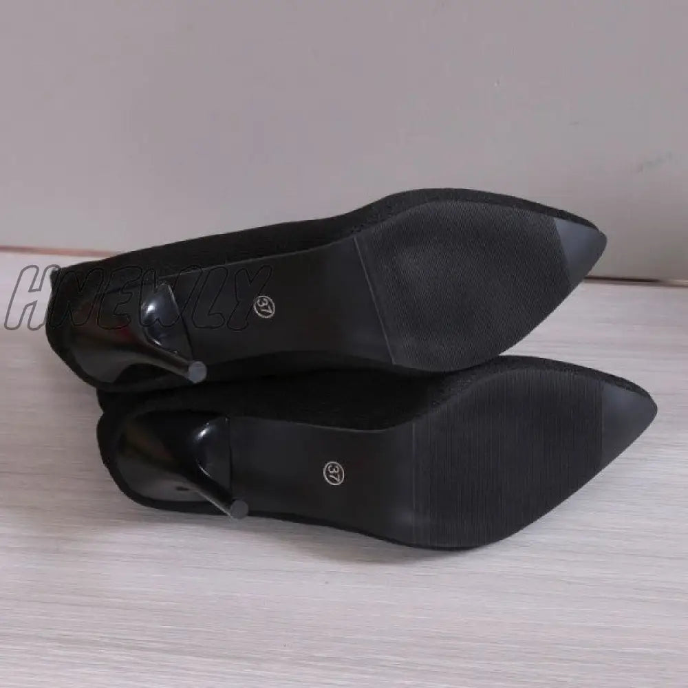 Hnewly - Black Casual Patchwork Pointed Comfortable Out Door Shoes (Heel Height 3.54In) Shoes Boots