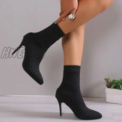 Hnewly - Black Casual Patchwork Pointed Comfortable Out Door Shoes (Heel Height 3.54In) Shoes Boots