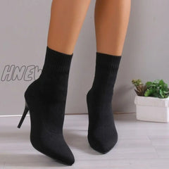 Hnewly - Black Casual Patchwork Pointed Comfortable Out Door Shoes (Heel Height 3.54In) Shoes Boots