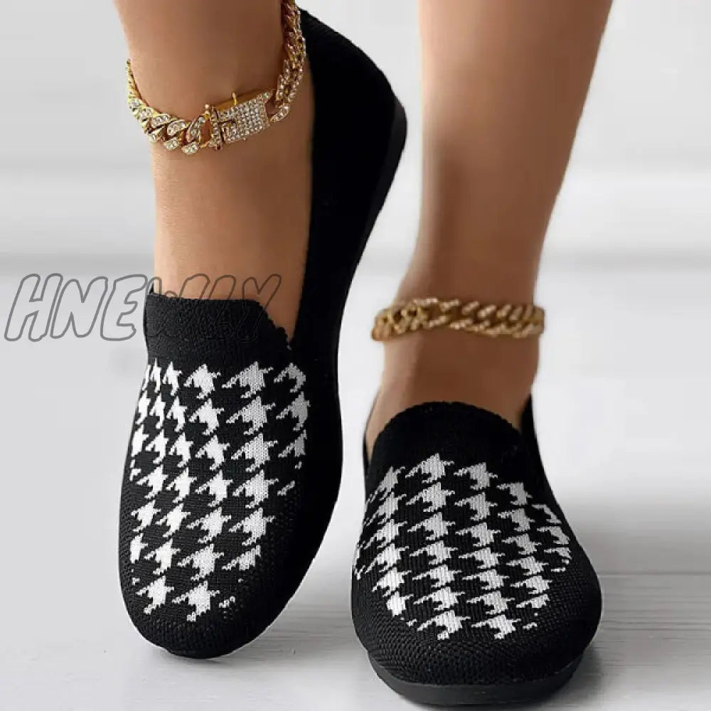 Hnewly - Black Casual Patchwork Round Comfortable Flats Shoes Shoes