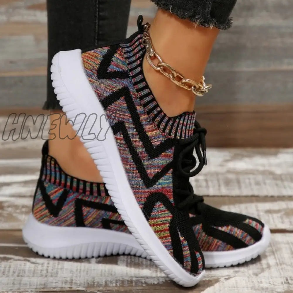 Hnewly - Black Casual Sportswear Daily Patchwork Frenulum Round Comfortable Out Door Shoes Shoes