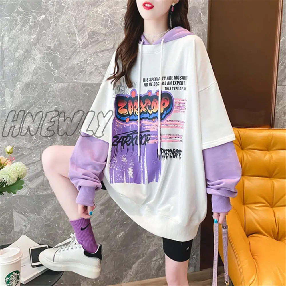 Hnewly Black Hip Hop Hoodie Women Harajuku Plaid Sweatshirts Japan Kawaii Femme Casual Pullover