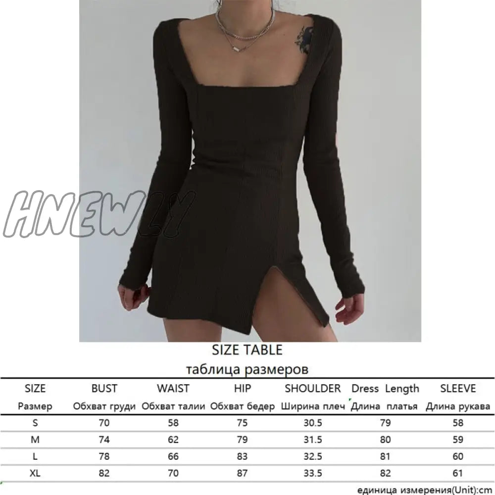 Hnewly Black Knitted Ribbed Midi Dresses For Women V Neck Elegant Korean Clothes Long Sleeve