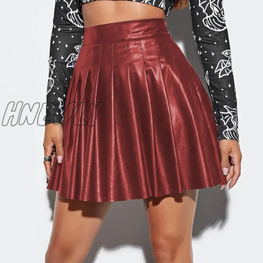 Hnewly Black Pleated A-Line Women Mini Skirts High Waist Female Skirt Spring Streetwear Solid