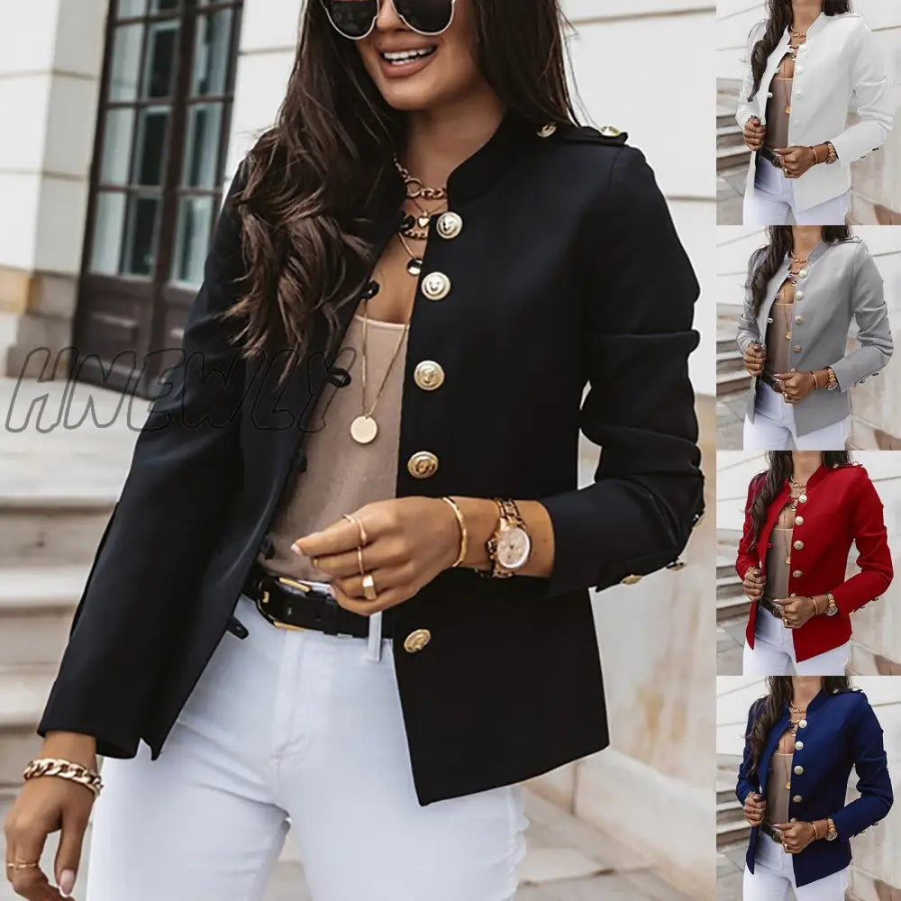 Hnewly Blazer Women Autumn Office Ladies Female Korean Slim Solid Long Sleeve Single Breasted