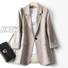 Hnewly Blazers Women Trendy Patchwork Korean Chic Spring Loose Pockets Ladies Elegant Coats Single