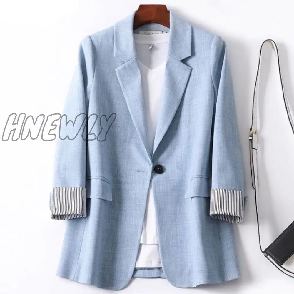 Hnewly Blazers Women Trendy Patchwork Korean Chic Spring Loose Pockets Ladies Elegant Coats Single