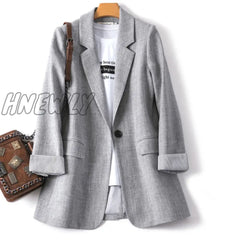 Hnewly Blazers Women Trendy Patchwork Korean Chic Spring Loose Pockets Ladies Elegant Coats Single