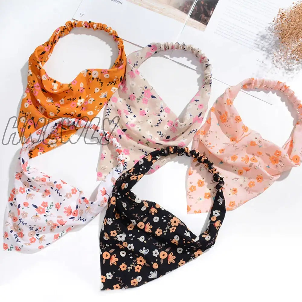 Hnewly Bohemia Bandana For Women Elastic Hair Bands Triangle Headscarf Floral Print Head Wrap Scarf