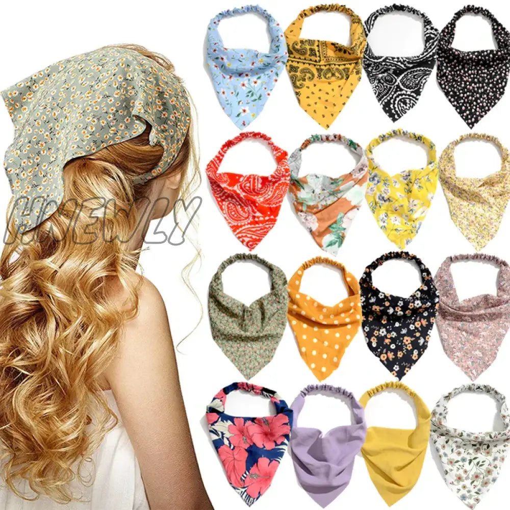 Hnewly Bohemia Bandana For Women Elastic Hair Bands Triangle Headscarf Floral Print Head Wrap Scarf